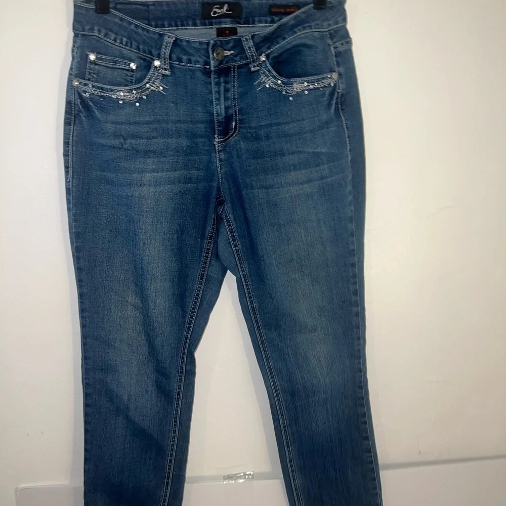 Earl Jeans, 8 mid rise skinny ankle. Embellished jeweled studs pockets - Picture 10 of 10